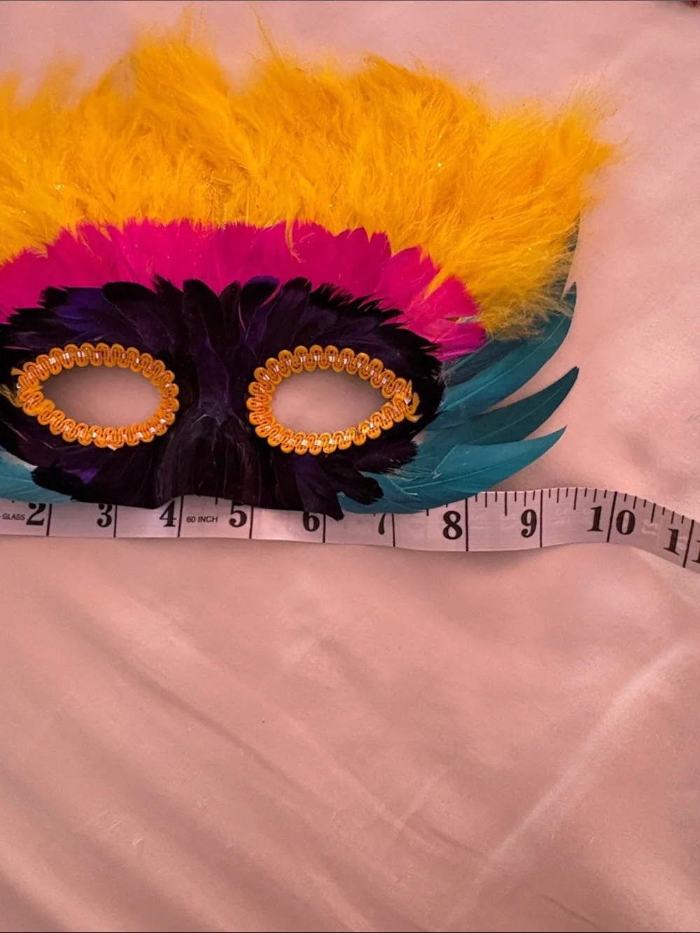 Colorful Feather Masquerade Mask - Yellow, Pink, Teal, Black